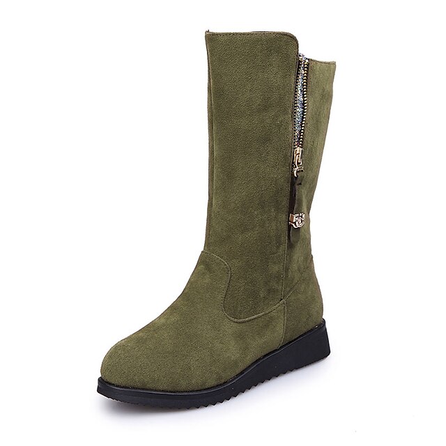  Femme Bottes Talon Plat Fermeture Laine synthétique Bottes à la Mode Hiver Vert Véronèse / Noir / Gris