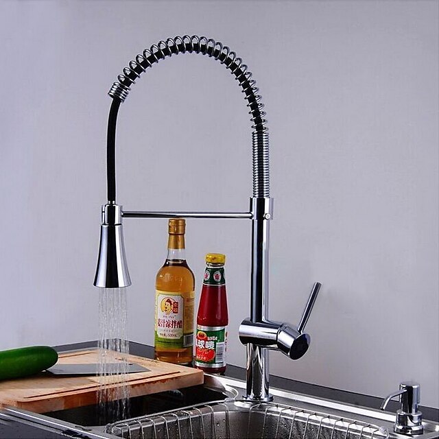  Kitchen faucet - Contemporary Chrome Pull-out / ­Pull-down Deck Mounted / Brass / Single Handle One Hole