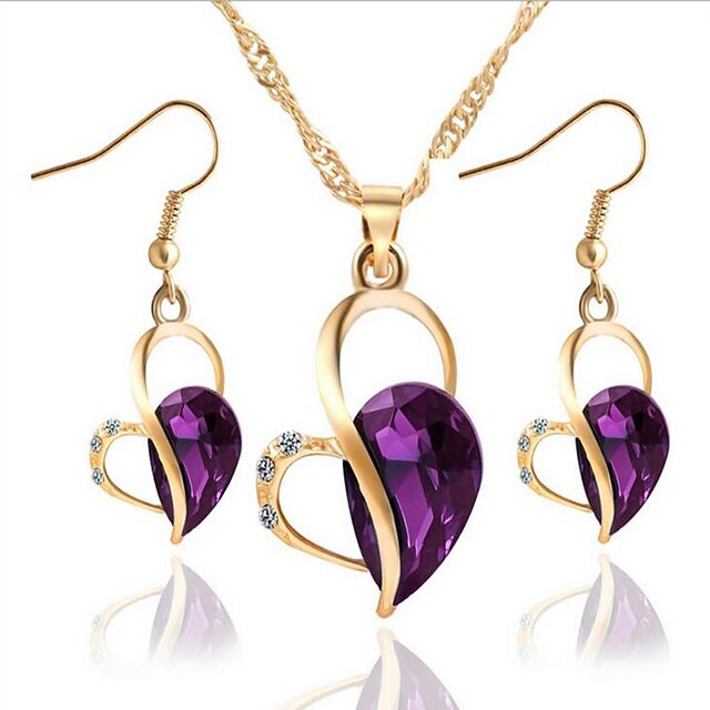  Women's Crystal Synthetic Diamond Jewelry Set Heart Ladies Earrings Jewelry Purple / Green / Blue For Party Daily