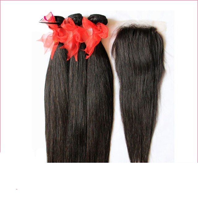 6A unprocessed Brazilian virgin hair straight with closure 3 bundles with 4*4 lace closure human hair weave with closure