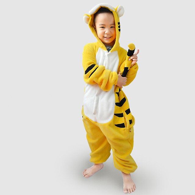  Barn Kigurumi-pyjamas Tiger Djurmönstrad Onesie-pyjamas Flanell Gul Cosplay För Pojkar och flickor Pyjamas med djur Tecknad serie Festival / högtid Kostymer