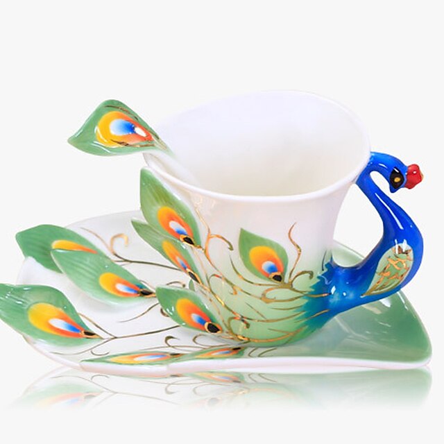  copo de porcelana do pavão conjunto drinkware projetado em cerâmica