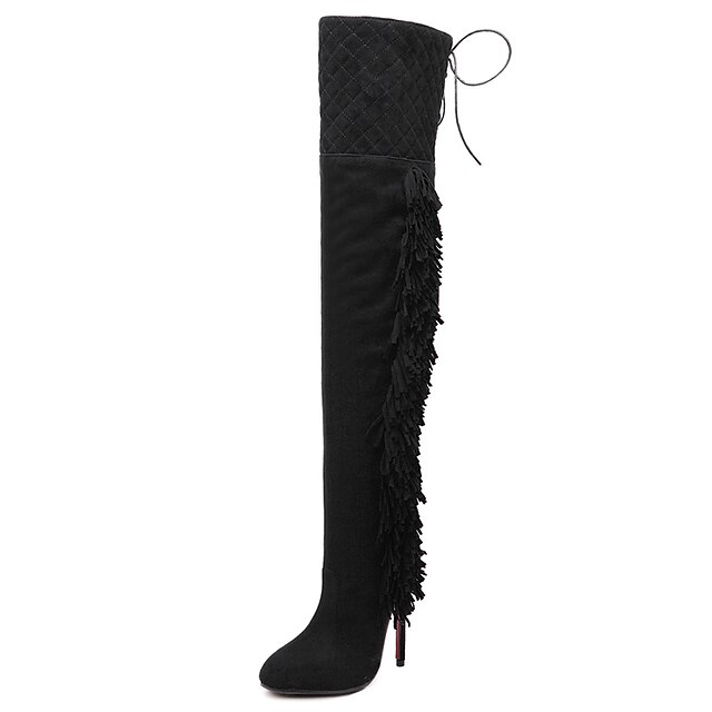  Women's Boots Fashion Boots Winter Fleece Dress Stiletto Heel Black 4in-4 3/4in