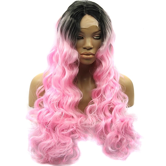 Lănțișoare frontale din sintetice Stil Ondulat Stil Ondulat Față din Dantelă Perucă Pink Roz Păr Sintetic Pentru femei Linia naturală de păr Pink