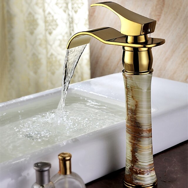  Bathroom Sink Faucet - Waterfall Ti-PVD Centerset Single Handle One HoleBath Taps / Brass