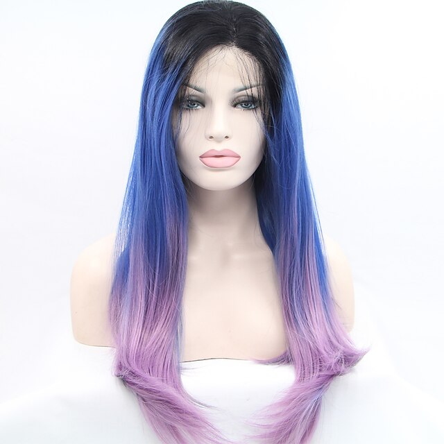  Synteettiset pitsireunan peruukit Suora Suora Lace Front Peruukki Pitkä Hyvin pitkä Sininen Synteettiset hiukset Naisten Luonnollinen hiusviiva Sininen