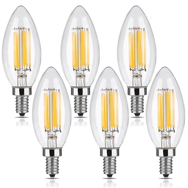  KWB 6pcs 6 W LED Filament Bulbs 560 lm E12 C35 6 LED Beads COB Dimmable Warm White 110-130 V / 6 pcs / RoHS