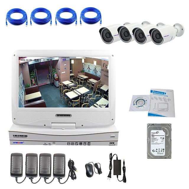  Strongshine® IP Camera with 720P/Infrared/Water-proof And NVR with 10.1Inch LCD/2TB Surveillance HDD Combo Kits