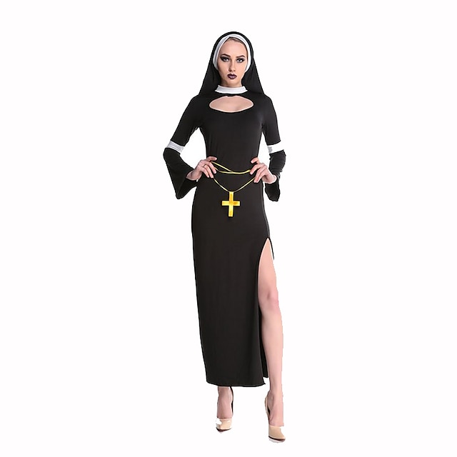  Nun Cosplay Costume Party Costume Women's Christmas Halloween Festival / Holiday Polyester Black Women's Carnival Costumes Print / Dress / Hat / Dress / Hat