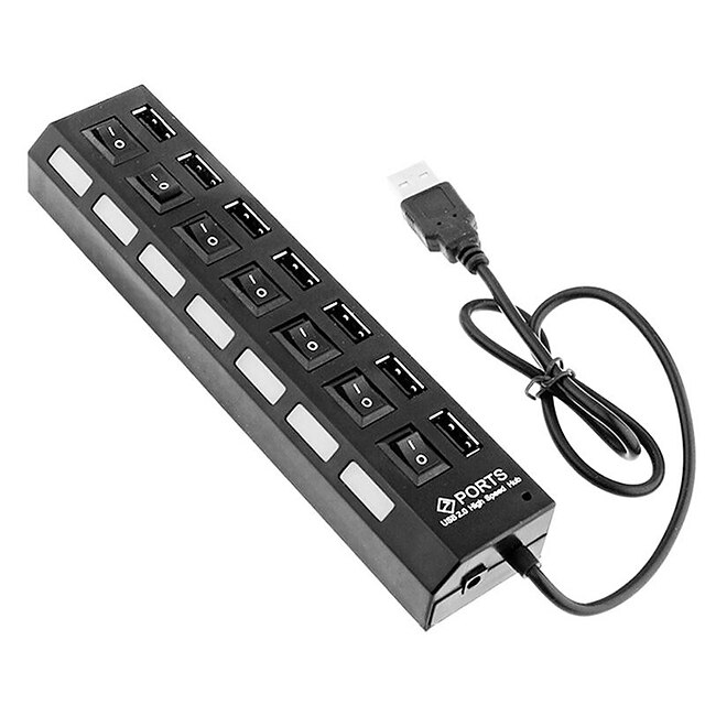  USB 3.0 7 Ports High Speed Hub Splitter On/Off Switch+Lights with USB to DC Charging Cable for MacBook, Mac Pro/Mini