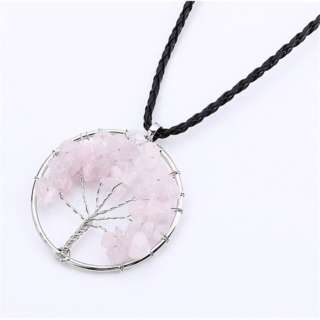  Collier Pendentif faceter Enroulement de fil Argent Arbre de la vie arbre de la vie dames Mode Arc-en-ciel Rouge / Blanc Noir / Bleu Violet Rose Vert Colliers Tendance Bijoux pour Anniversaire Cadeau