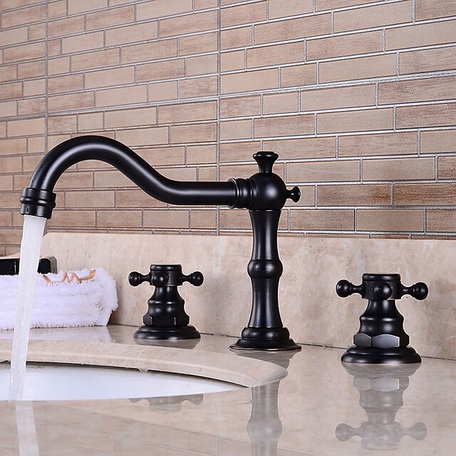  浴槽用水栓 - 組み合わせ式 アンティーク銅 センターセット 二つのハンドル三穴Bath Taps
