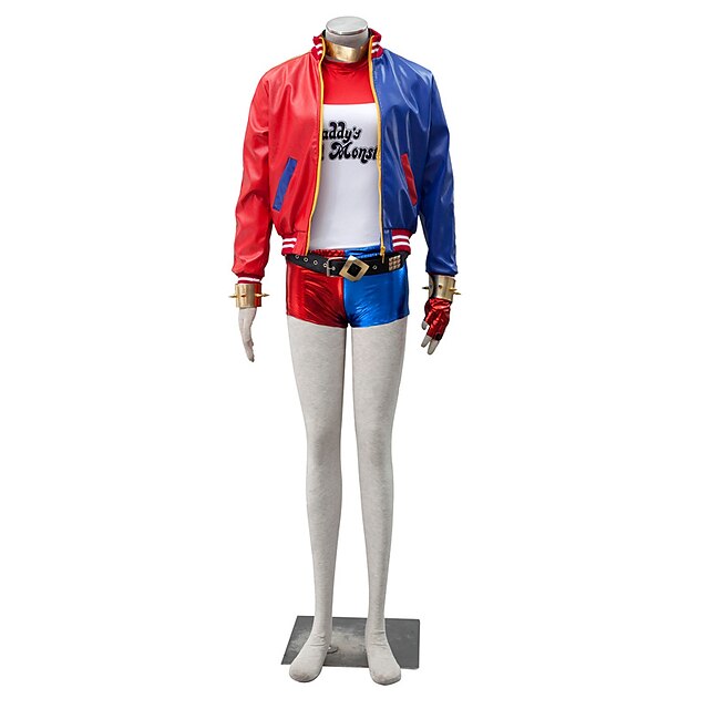 Självmordsgrupp Superhjältar Harley Quinn Cosplay Kostymer / Dräkter Herr Dam Film-cosplay Röd Kappa Byxor Handskar Halloween Nyår Läder Lycra / T-shirt / T-shirt