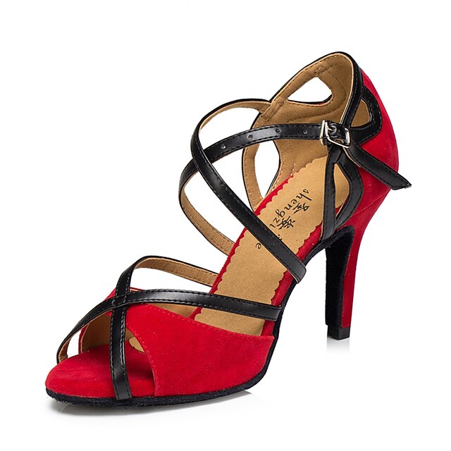  Mujer Zapatos de baile Zapatos de Baile Latino / Zapatos de Jazz / Zapatillas de Baile Zapatilla Tacón Cuadrado Personalizables Negro / Rojo / Cuero / Entrenamiento