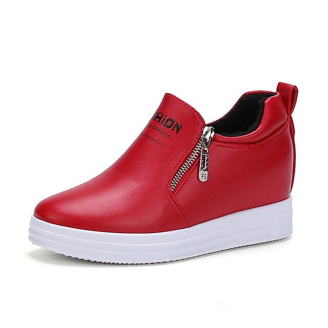 Damen-Sneaker-Lässig-PU-Flacher Absatz-Komfort-Schwarz Rot