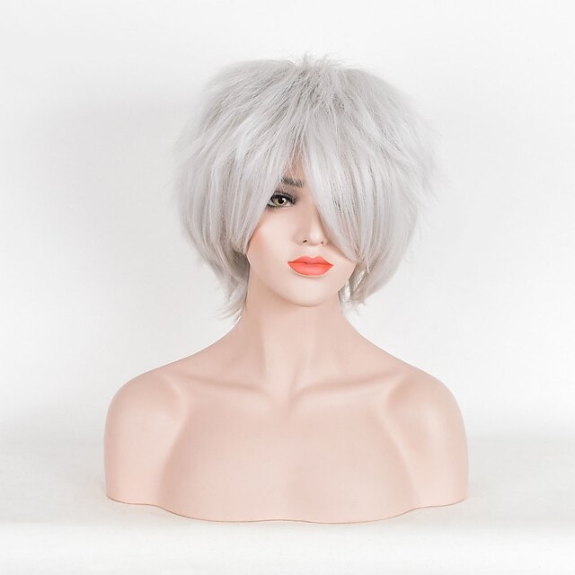  Cosplay-peruukit Synteettiset peruukit Kihara Kihara Peruukki Lyhyt Valkoinen Synteettiset hiukset Naisten Valkoinen