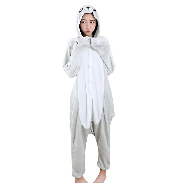  Adulte Pyjamas Kigurumi Lion Lion de mer Combinaison de Pyjamas vison de velours Argent Cosplay Pour Homme et Femme Pyjamas Animale Dessin animé Fête / Célébration Les costumes