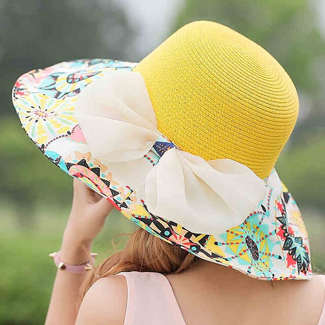  Mujer Sombrero Sombrero de copa Amarillo Rosa Caqui Vacaciones / Verano / Retazos