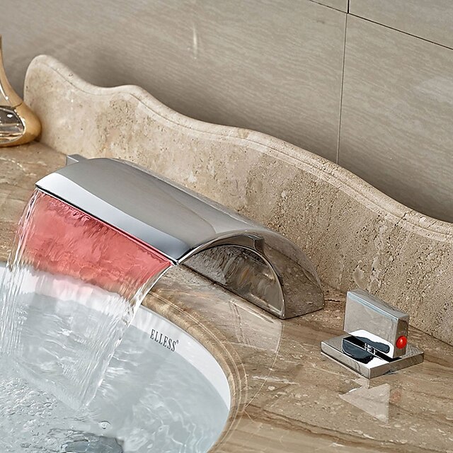  バスルームのシンクの蛇口 - LED / 滝状吐水タイプ クロム 組み合わせ式 二つのハンドル三穴Bath Taps / 真鍮