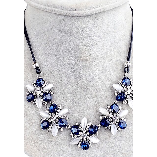  Women's Crystal / Rhinestone Collar Necklace - Rhinestone Flower Flower Style, Flowers Royal Blue Necklace For Wedding, Party, Daily