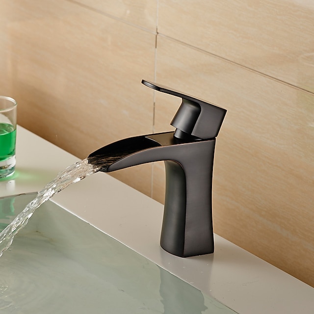  Håndvasken vandhane - Forskyl / Vandfald / Udbredt Olie-gnedet Bronze Centersat Enkelt håndtere to Huller
