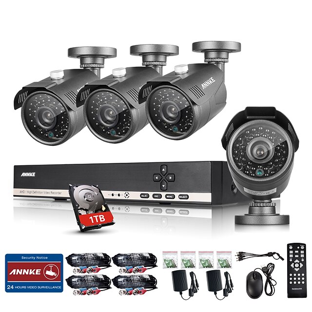  annke® 8ch cctv systemvideokamera 720p ahd dvr 4pcs 1.0 mp ir utendørs sikkerhet kamera overvåkningssystem med 1tb