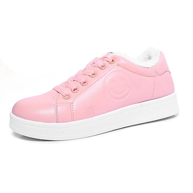  Women's Sneakers Fall Comfort PU Casual Flat Heel Lace-up Black Blushing Pink Pink/White Walking