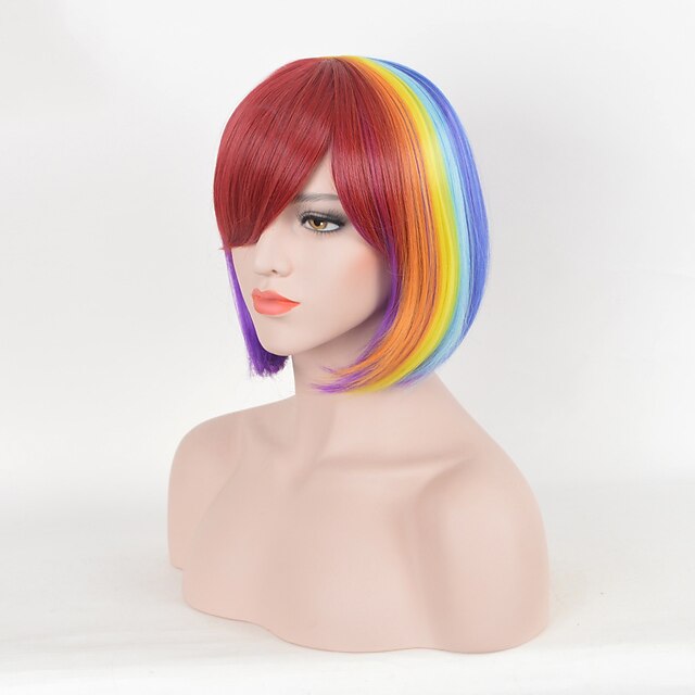  Synthetic Wig Straight Style Bob With Bangs Wig Red Synthetic Hair Women's Red Wig / Yes