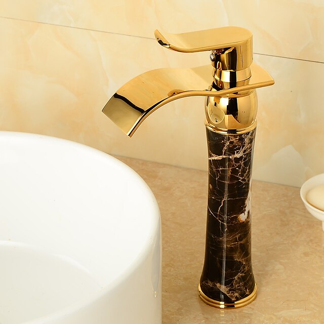  Μπάνιο βρύση νεροχύτη - Καταρράκτης Ti-PVD Αναμεικτικές με ενιαίες βαλβίδες Ενιαία Χειριστείτε μια τρύπαBath Taps / Ορείχαλκος