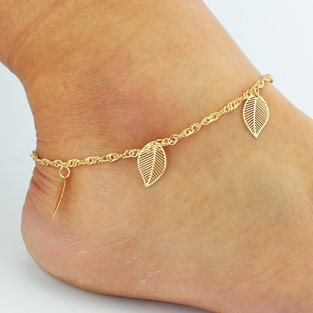  Anklet Barefoot Sandals Dainty Ladies Basic Women's Body Jewelry For Wedding Party Alloy Roses Leaf Golden / Chains / Leg Chain