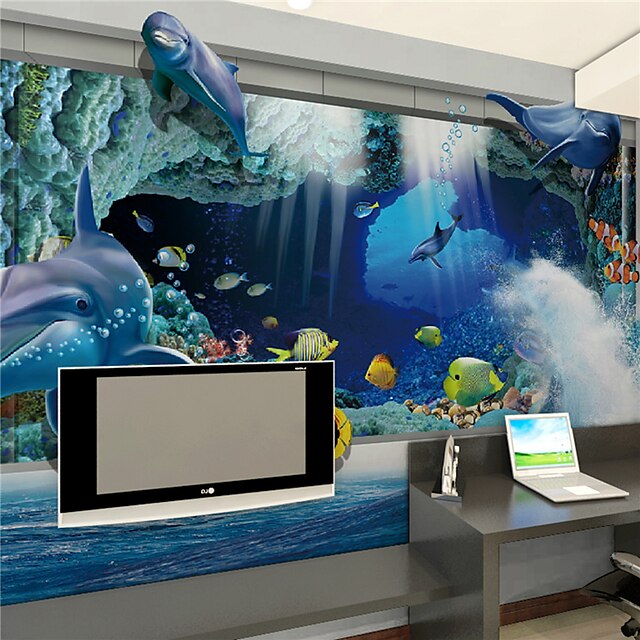  خلفية مخصصة جدارية كبيرة الكوفيرينج الكهف في أعماق البحار مدرسة الأسماك غرفة نوم وغرفة جلوس أريكة التلفزيون خلفية الجدار الديكور 448 × 280cm