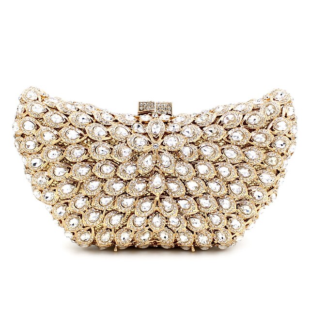  Women's Bags Metal Evening Bag Crystal / Rhinestone Flower Floral Print Rhinestone Crystal Evening Bags Wedding Party Event / Party Golden Lilac-pink Gold