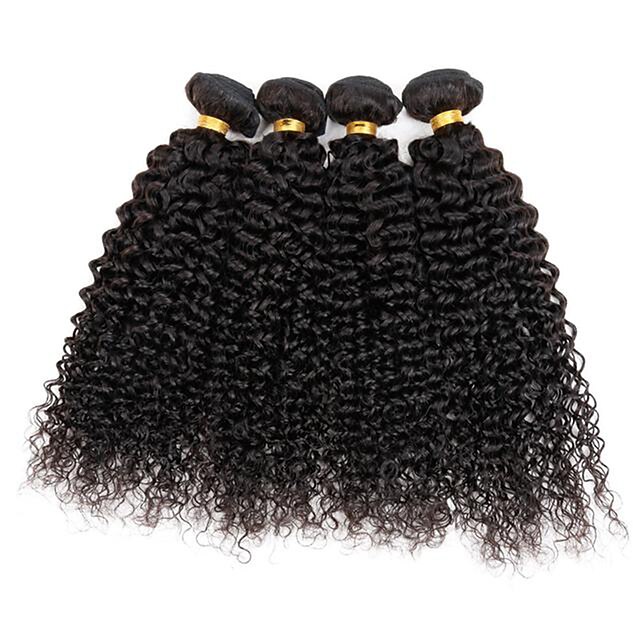 4 Bundles Brazilian Hair Kinky Curly / Curly Weave Human Hair Natural Color Hair Weaves Human Hair Weaves Human Hair Extensions