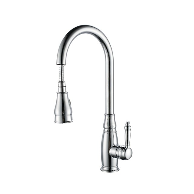  Keuken Kraan - Single Handle Een Hole Chroom Pull-out / pull-down / Tall / High Arc Inbouw Hedendaagse Kitchen Taps / Messing