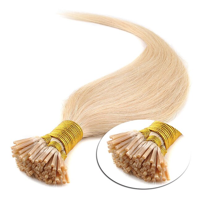  Febay Fusion Froide / Anneaux de Pose Extensions de cheveux Naturel humains Droit Cheveux Naturel humain 100 brins Blond clair