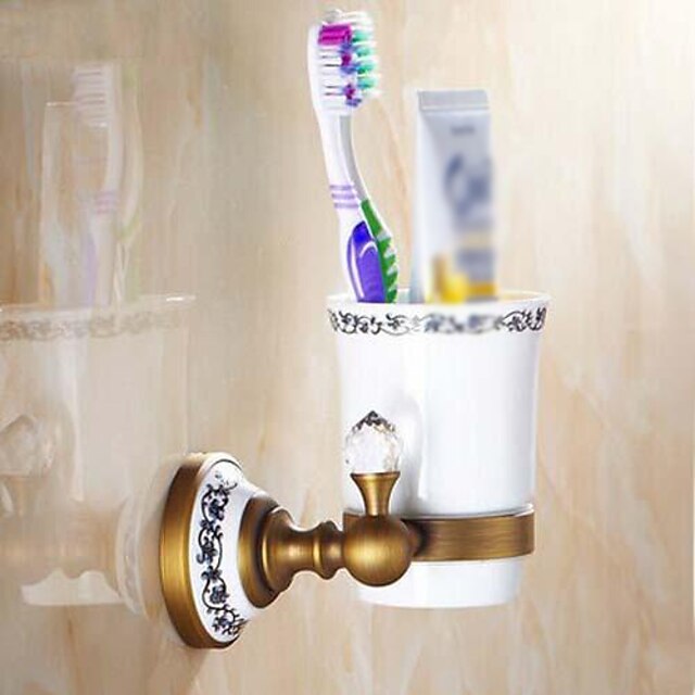  Toothbrush Holder Removable Antique Brass / Crystal / Ceramic 1 pc - Hotel bath