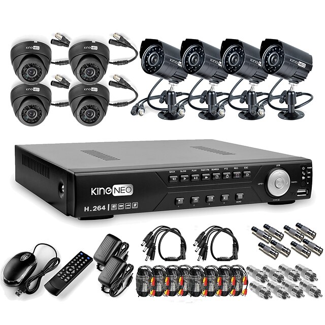  erittäin alhainen hinta 8ch h.264 CCTV DVR kit (8 CMOS Pimeänäkö kamerat)