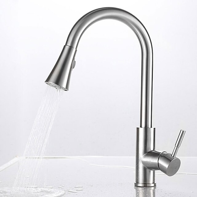  Kitchen faucet - Single Handle One Hole Nickel Brushed Pull-out / ­Pull-down / Tall / ­High Arc Vessel Traditional Kitchen Taps