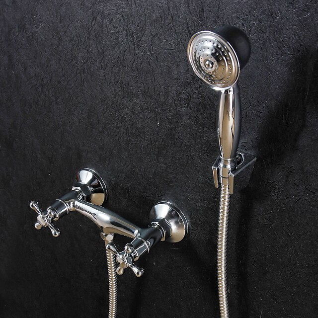  Shower Faucet - Contemporary Chrome Wall Mounted Ceramic Valve Bath Shower Mixer Taps / Brass / Two Handles Two Holes