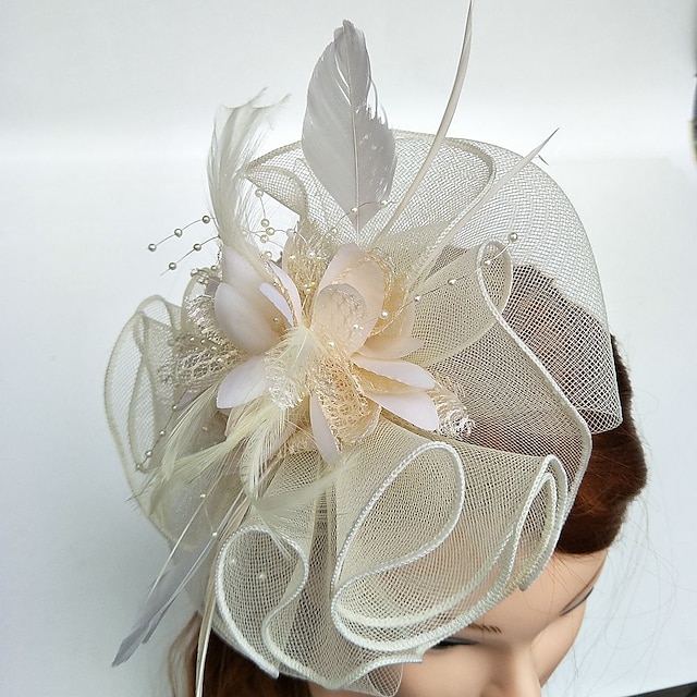  pălărie Kentucky Derby cu tul/pene fascinatoare cu 1 bucată nuntă/ocazie specială/caciulă pentru ziua doamnelor