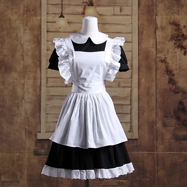 Gothic Lolita Waist Apron Dress Maid Suits Women S Girls Cotton Japanese Cosplay Costumes White