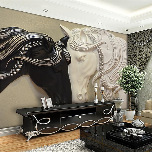  Mural Wallpaper Wall Sticker Covering Print Adhesive Required 3D Relief Effect Horse Canvas Home Décor