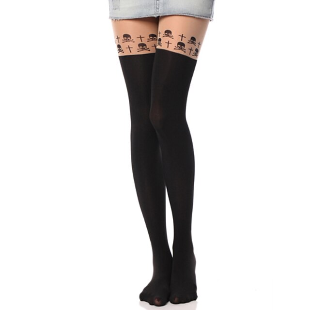  Socks / Long Stockings / Thigh High Socks Gothic Lolita Dress Lolita See Through Women's Lolita Accessories Print / Skull Stockings Velvet