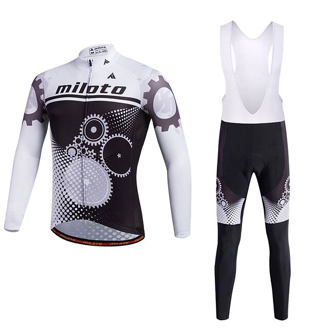  Miloto Men's Long Sleeves Cycling Jersey with Bib Tights Bike Bib Tights Tights Jersey Clothing Suits, 3D Pad, Quick Dry, Breathable,