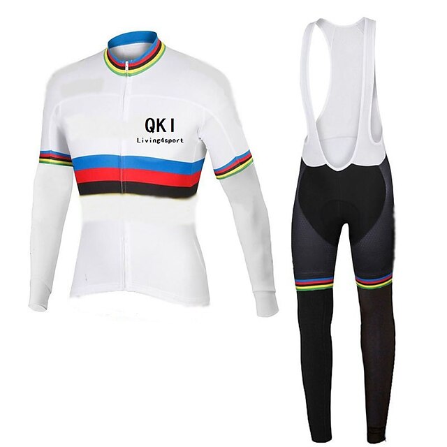  QKI® Cycling Jersey with Bib Tights Men's Long Sleeve Bike Breathable Quick Dry Anatomic Design Front Zipper Sweat-wicking 3D PadClothing
