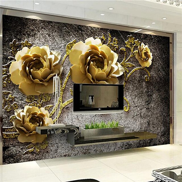  JAMMORY 3D Wallpaper For Home Contemporary Wall Covering Canvas Material Golden PeonyXL XXL XXXL