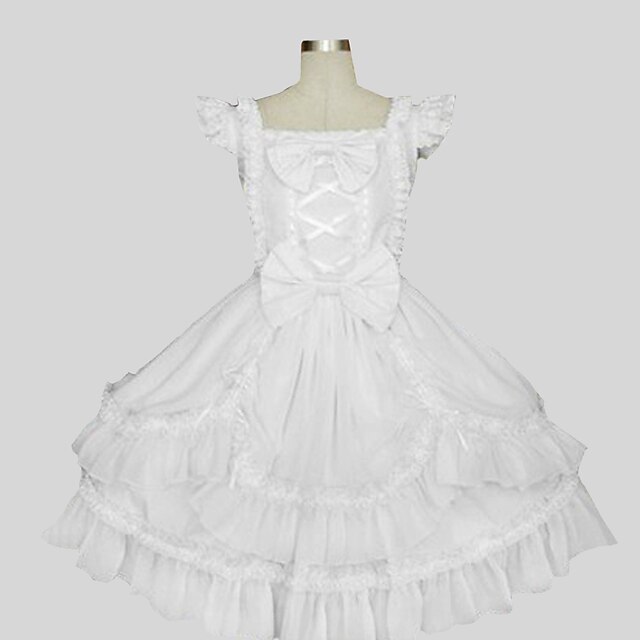  Princess Sweet Lolita Outfits Women's Girls' Cotton Japanese Cosplay Costumes White Solid Colored Sleeveless Knee Length