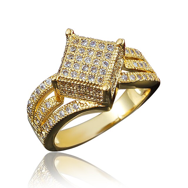  女性用 キュービックジルコニア 指輪 - ゴールドメッキ, 18Kゴールドメッキ ゴールド, ホワイト