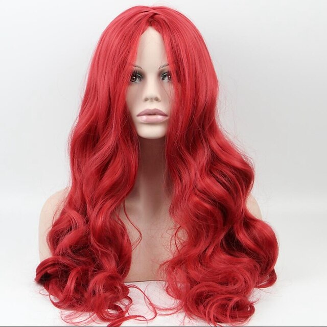  الاصطناعية الباروكات تمويج طبيعي تمويج طبيعي شعر مستعار طويل طويل جدا أحمر شعر مستعار صناعي نسائي خط الشعر منتصف الرأس أحمر