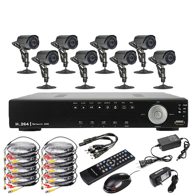  8ch D1 Real Time H.264 600TVL High Definition CCTV DVR Kit (8 Wodoodporna Dzień Foto CMOS noc)
